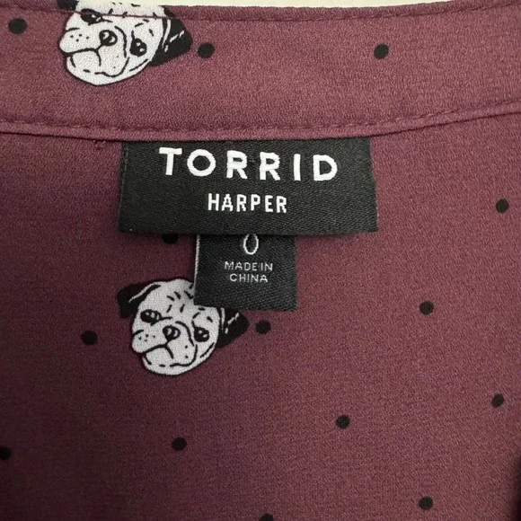 Torrid Harper Blouse Top Pug Dog Print 3/4 Roll Tab Sleeve Plus Size 0 L - Picture 5 of 9